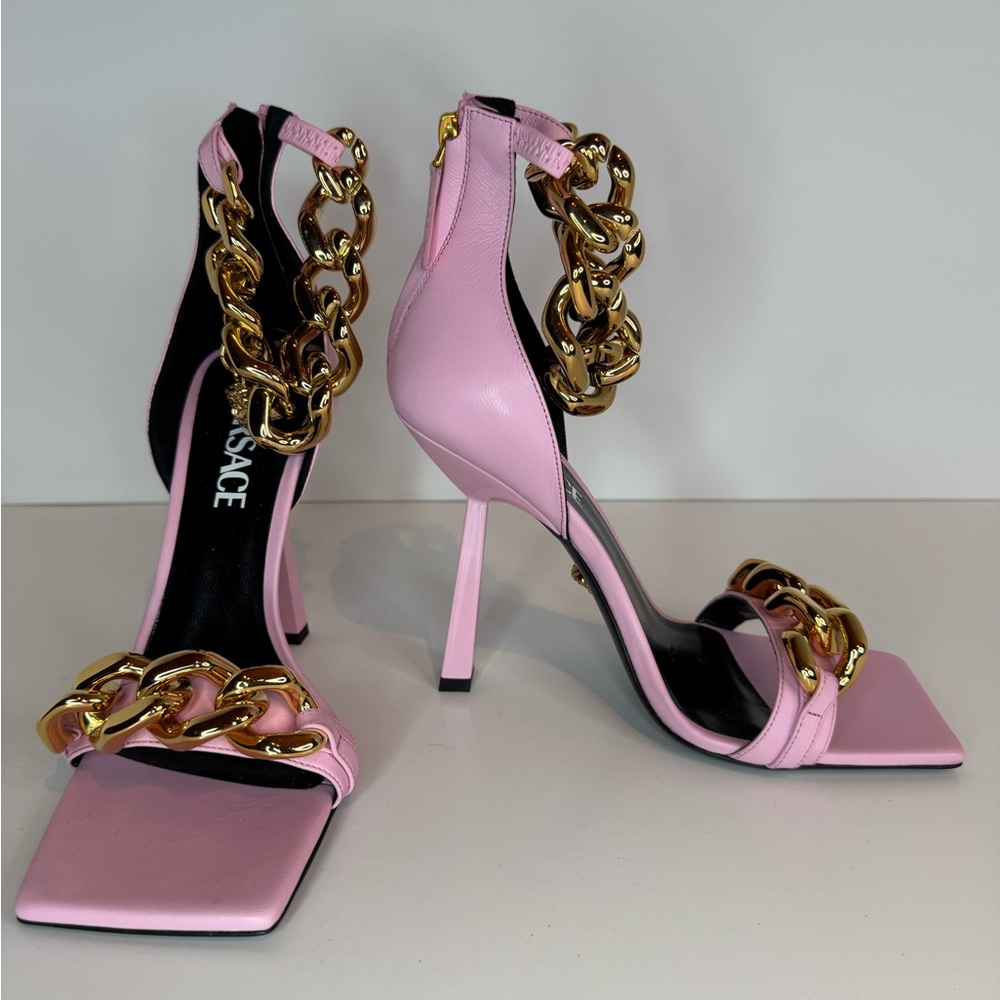 New! Never Worn! Versace Pink and Gold Chain Stiletto Heels